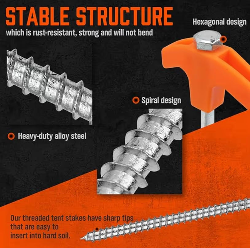 8" Screw in Tent Stakes - Ground Anchors Screw in