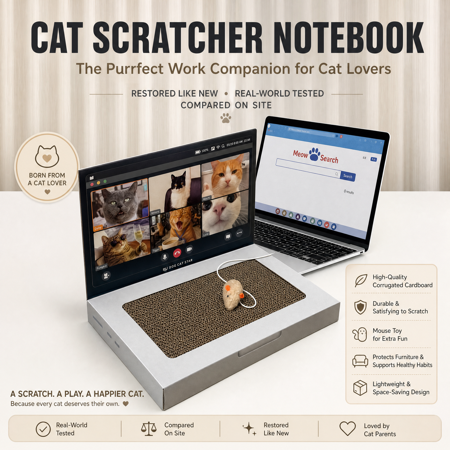 A Laptop Just for Your Cat.Keep your cat busy, happy, and away from your furniture with this cute laptop-shaped cat scratcher.