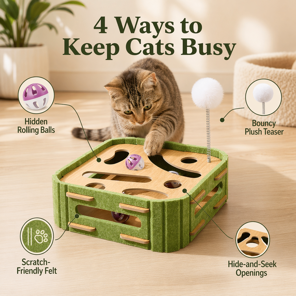🔥 50% OFF 🐱 Interactive Cat Hide-and-Seek Toy Box with Felt Scratcher