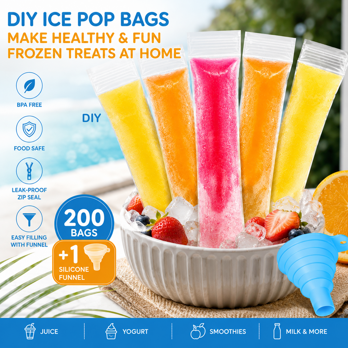 🧊 DIY Disposable Ice Pop Bags Homemade ice lolly Bags with Silicone Funnel
