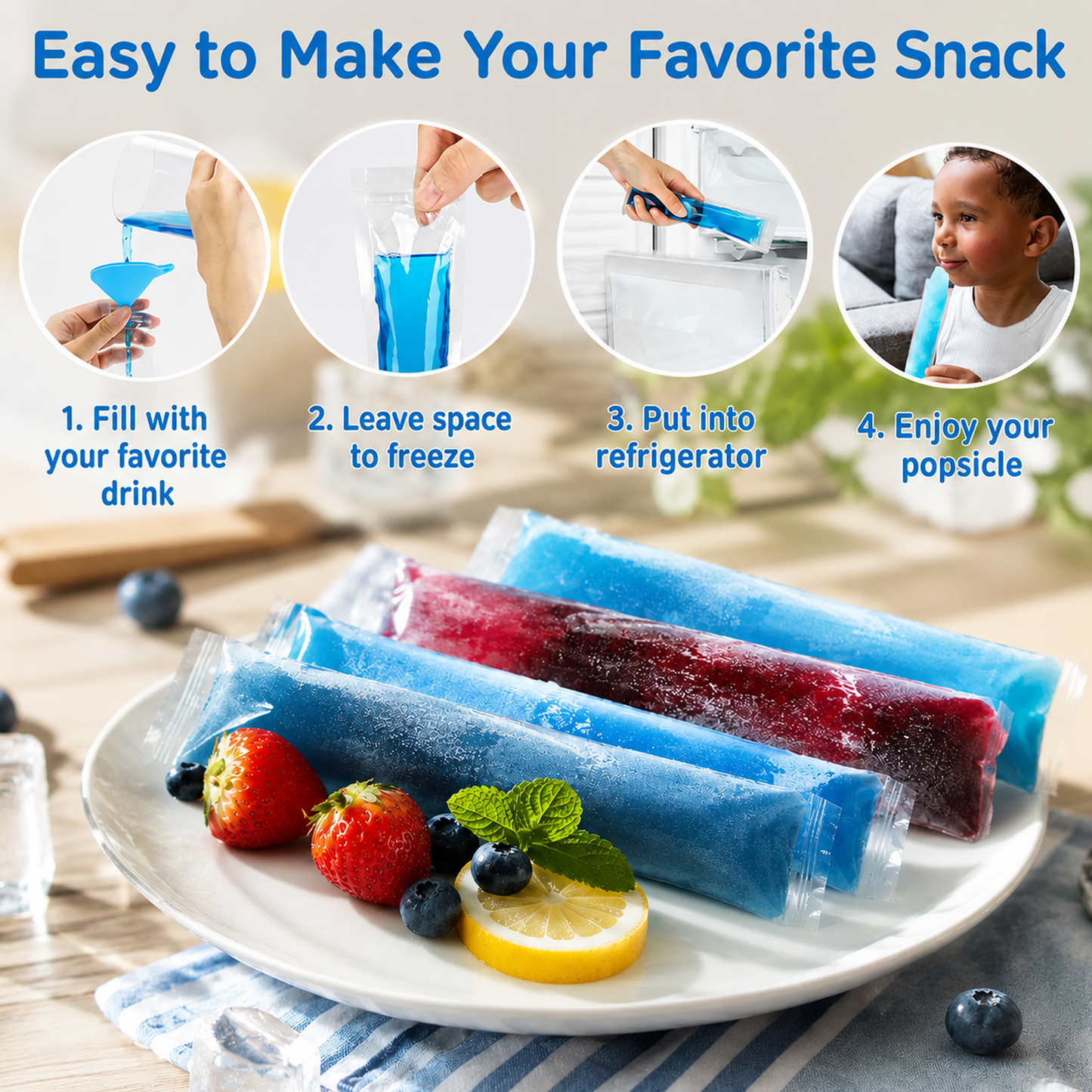🧊 DIY Disposable Ice Pop Bags Homemade ice lolly Bags with Silicone Funnel
