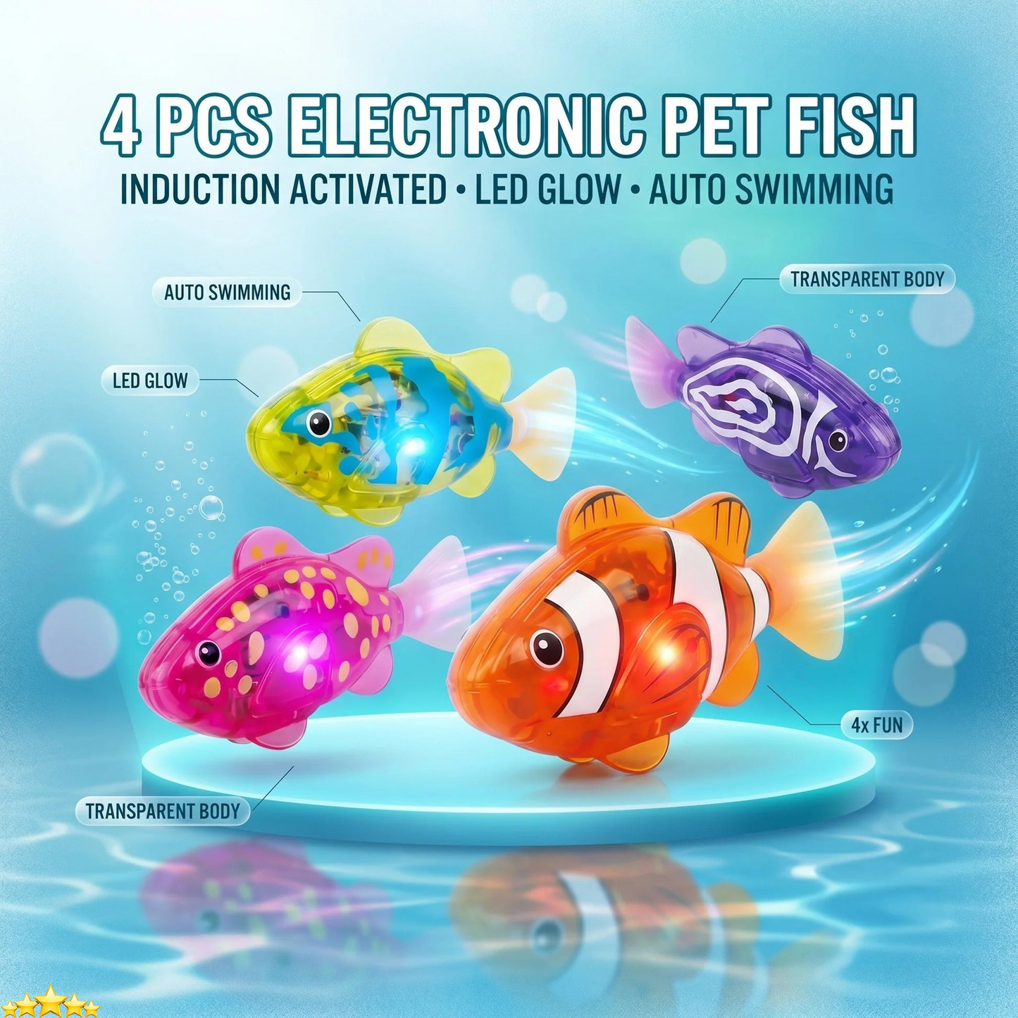 4 Pcs Electronic Pet Fish Bath Toy
