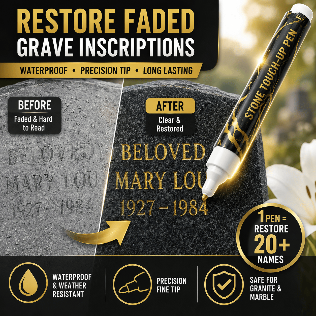 🐦Restore Precious Memories in Gold Bring Faded Memorial Inscriptions Back to Life