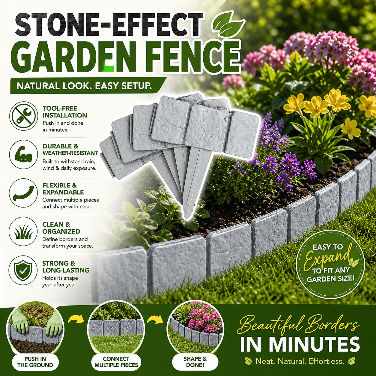 🌻Stone-effect garden fence🌻High-quality, durable simulated stone garden fence
