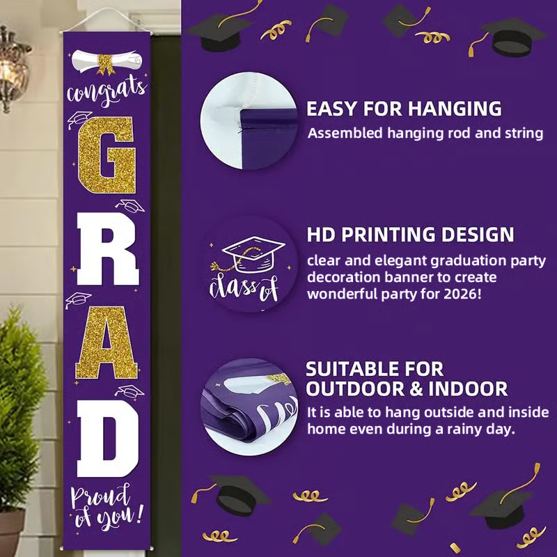 🔥LAST DAY 50% OFF - 🎓Class of 2026 Graduation Banner | Congrats Grad Front Door Porch Decor for Graduation Party
